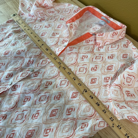 Chico's No Iron Linen Shirt Size 12 Button Down 3/4 Sleeve Geometric Print - Picture 7 of 9